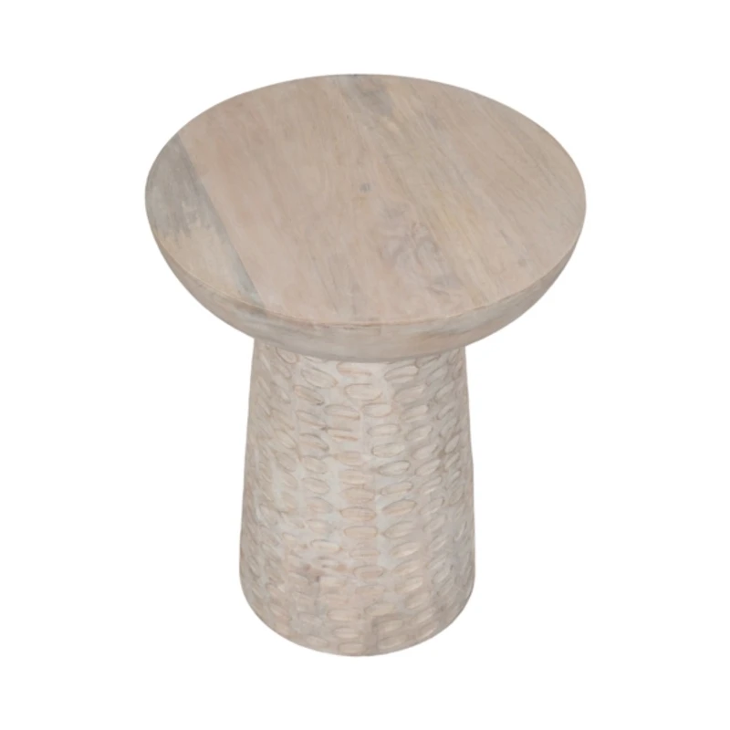 Whitewash Wood Grooved Base Accent Table