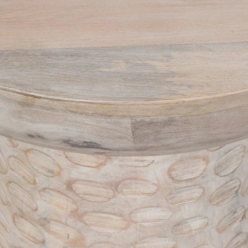 Whitewash Wood Grooved Base Accent Table