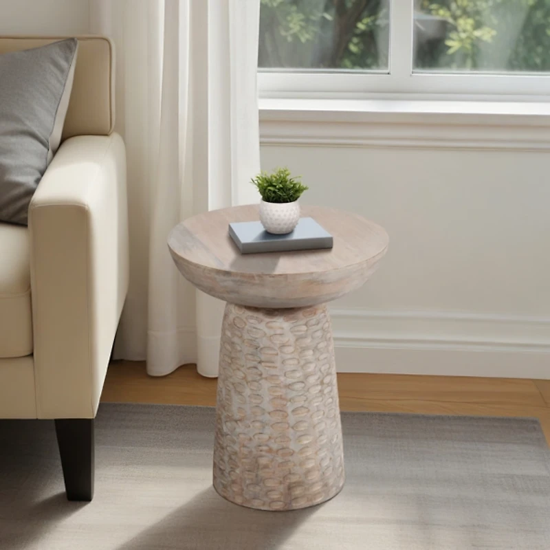 Whitewash Wood Grooved Base Accent Table
