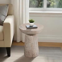 Whitewash Wood Grooved Base Accent Table