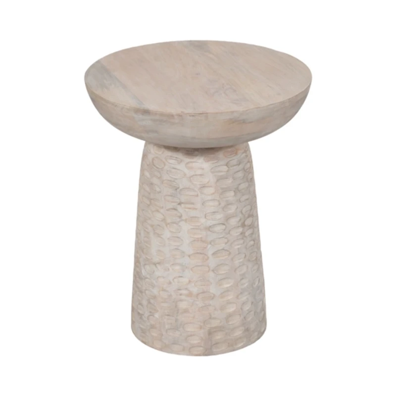 Whitewash Wood Grooved Base Accent Table