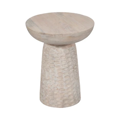 Whitewash Wood Grooved Base Accent Table