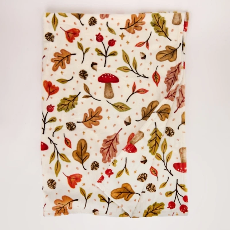 Fall Foliage and Mushrooms Plush Throw