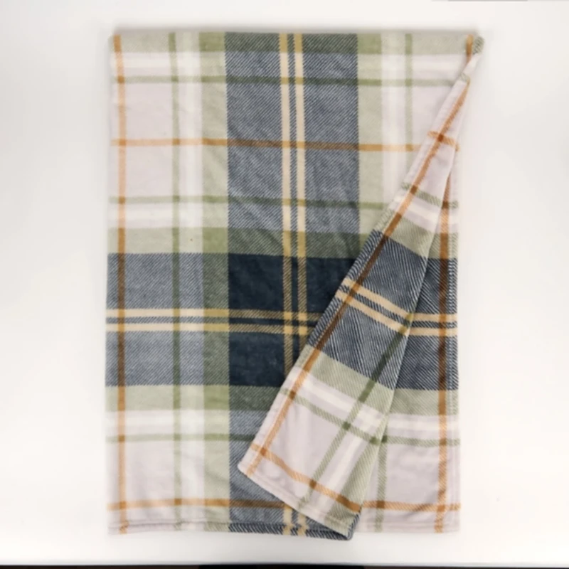 Dark Green Criss Cross Plaid Throw