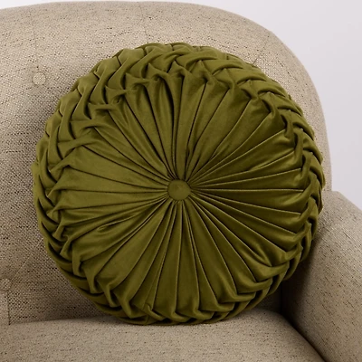 Round Dark Green Velvet Pillow