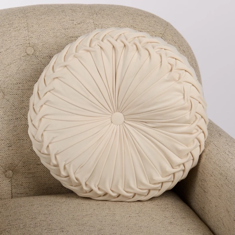 Round Ivory Velvet Pillow