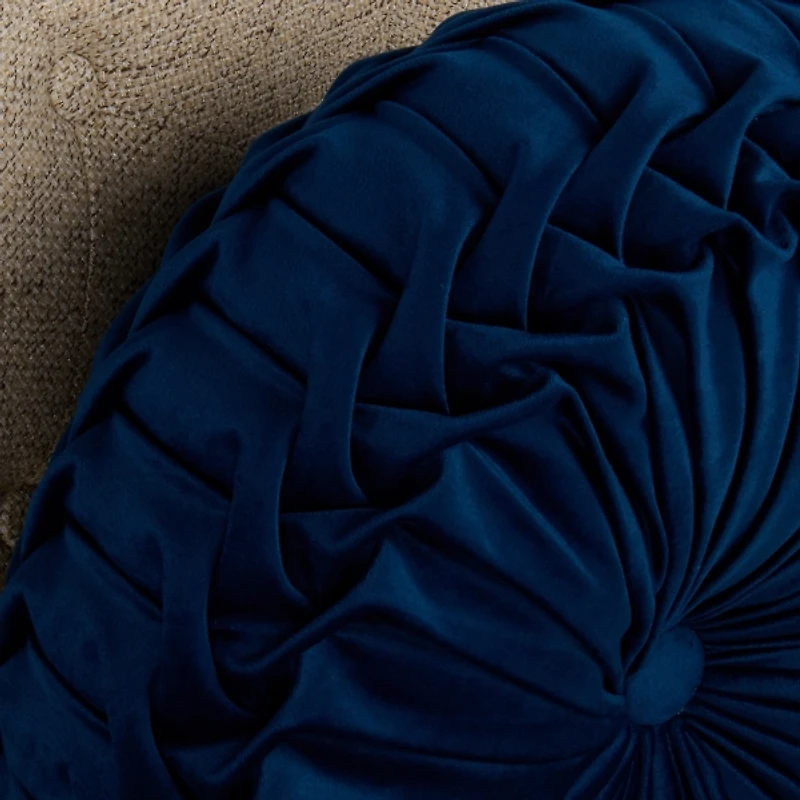 Round Navy Velvet Pillow