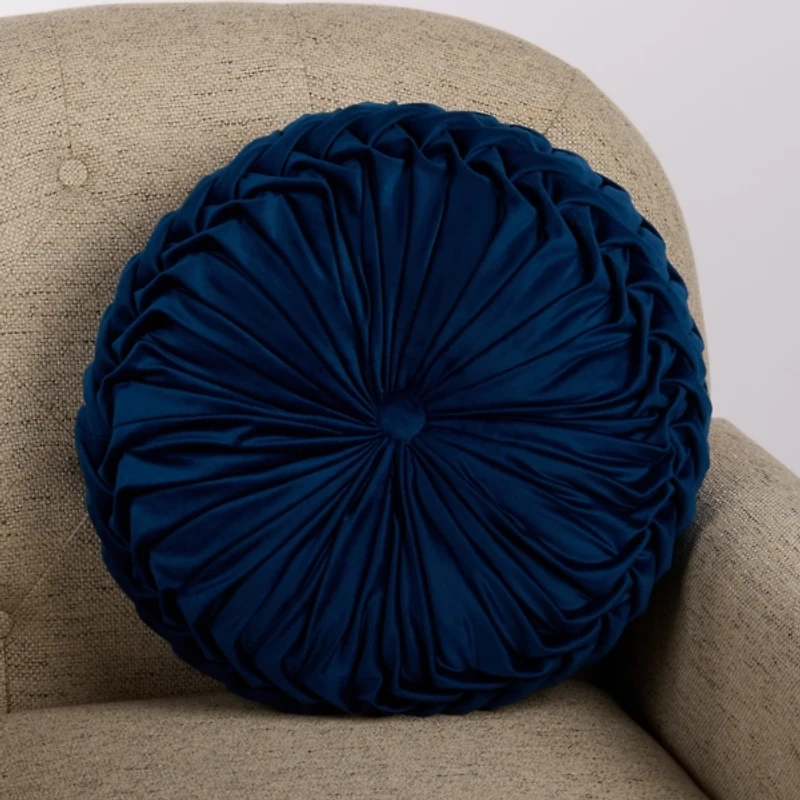 Round Navy Velvet Pillow