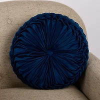 Round Navy Velvet Pillow