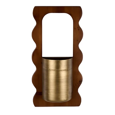 Scalloped Wood and Antique Brass Wall Pocket