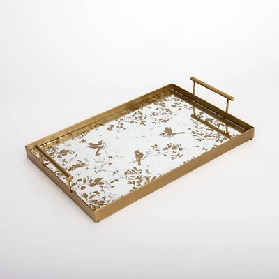 Antique Gold Metal Bird Mirror Tray