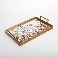 Antique Gold Metal Floral Mirror Tray