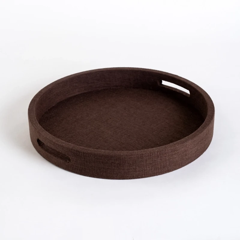 Round Brown Linen Tray