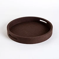 Round Brown Linen Tray