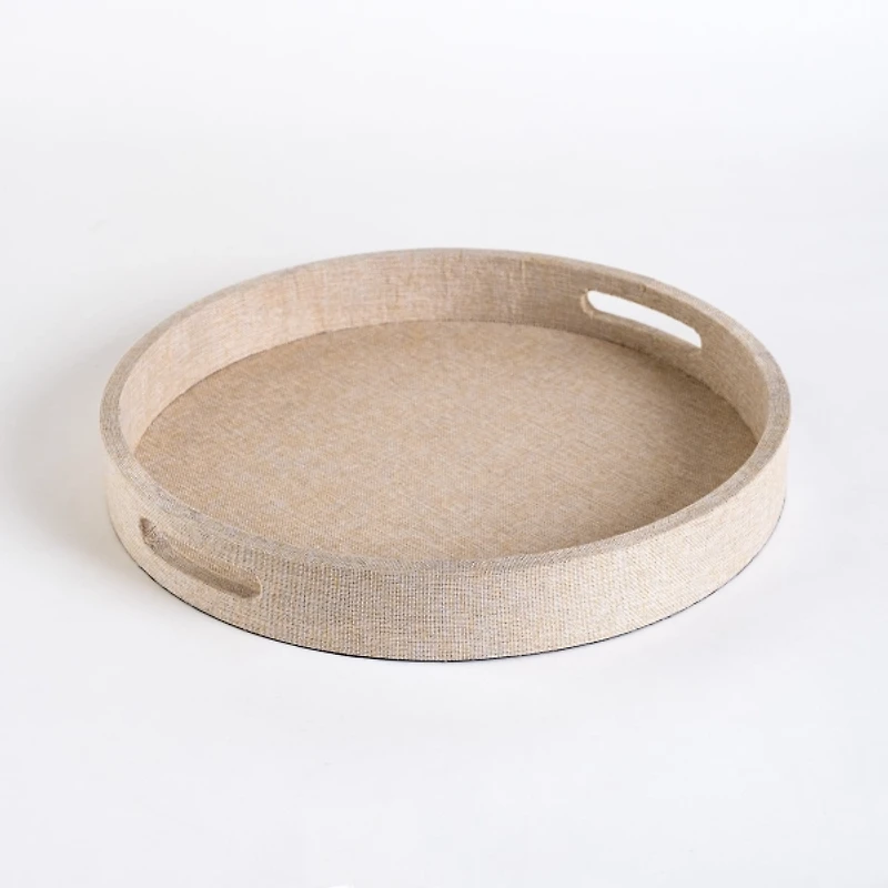 Round Cream Linen Tray