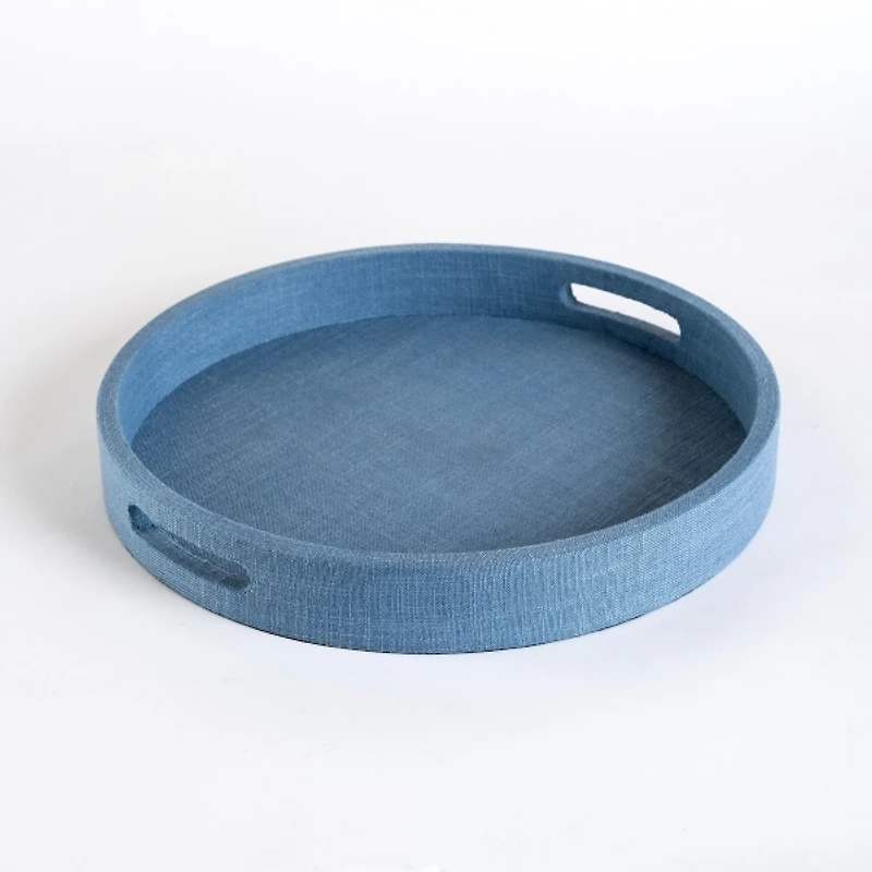Light Blue Linen Round Decorative Tray