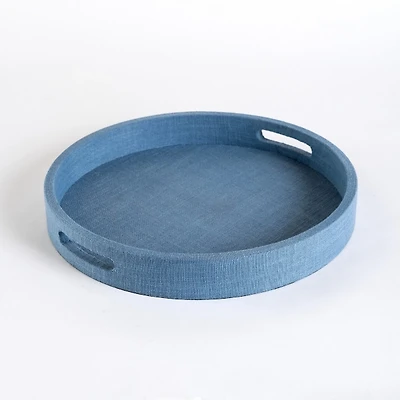 Light Blue Linen Round Decorative Tray