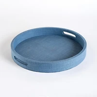 Light Blue Linen Round Decorative Tray