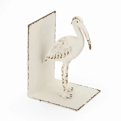 Distressed White Metal Seagull Bookend