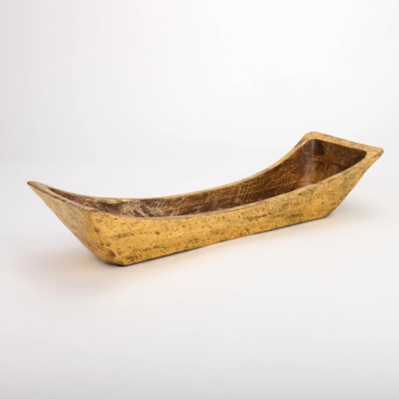 Curved Gold Mango Wood Dough Bowl