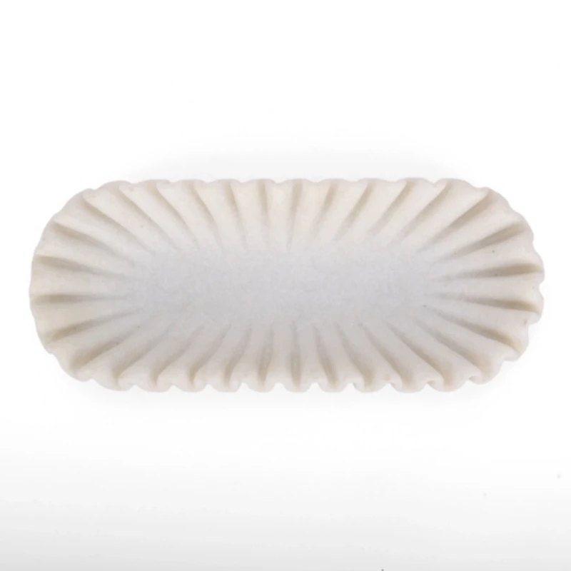 White Faux Marble Scalloped Oval Bowl