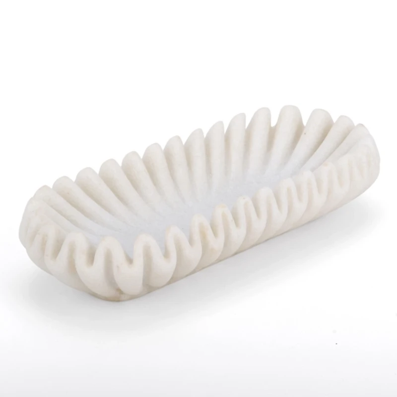 White Faux Marble Scalloped Oval Bowl