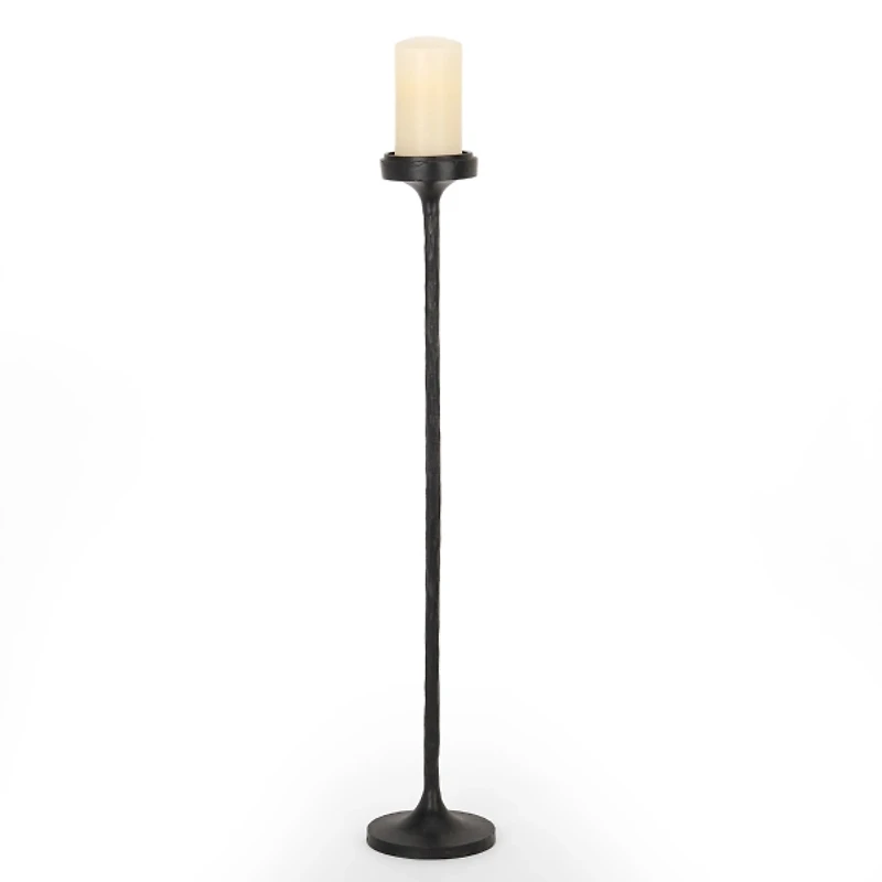 Black Cast Iron Floor Pillar Candle Holder, 32 in.