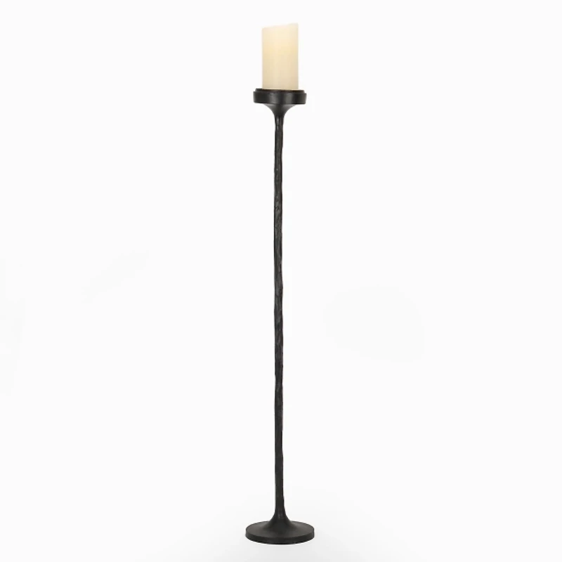 Black Cast Iron Floor Pillar Candle Holder, 37 in.