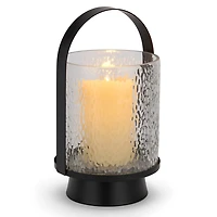 Black Metal & Hammered Glass Lantern, 13 in.