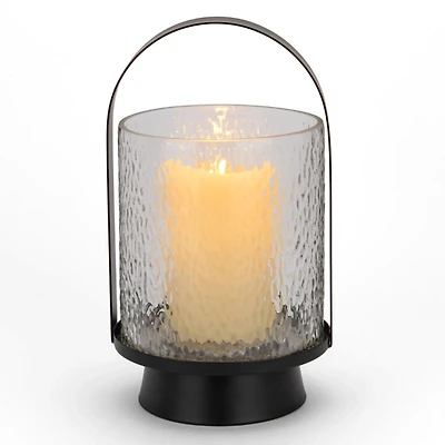 Black Metal & Hammered Glass Lantern, 13 in.