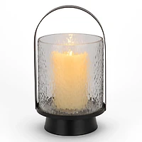 Black Metal & Hammered Glass Lantern, 13 in.