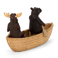 Moose and Bear in Canoe Figurine