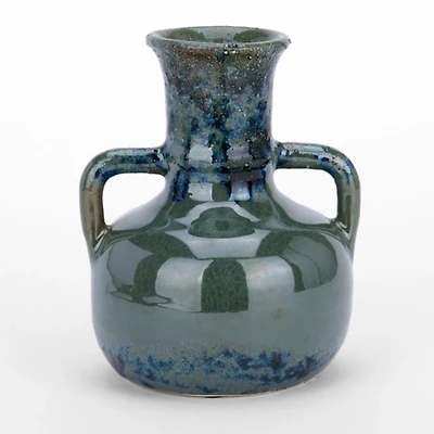 Distressed Blue Green Ceramic Vase, 7 in.