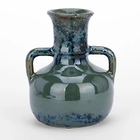 Distressed Blue Green Ceramic Vase, 7 in.