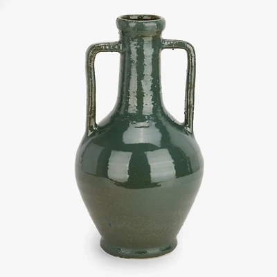 Distressed Blue Green Ceramic Vase, 13 in.