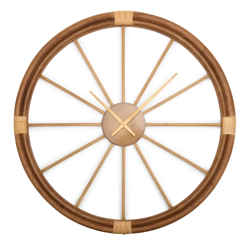 Round Wood and Rattan Wall Clock
