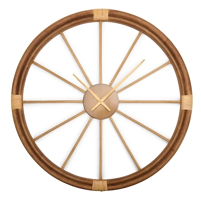 Round Wood and Rattan Wall Clock