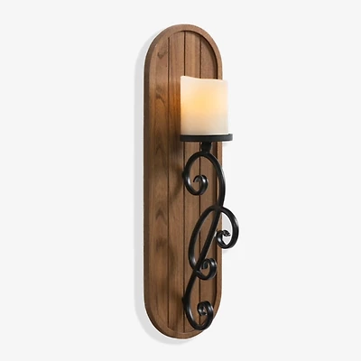 Wood Plank Metal Scroll Wall Sconce