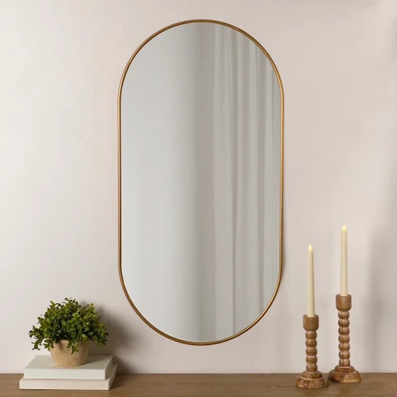 Oblong Antique Brass Nouveau Linear Wall Mirror
