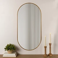 Oblong Antique Brass Nouveau Linear Wall Mirror