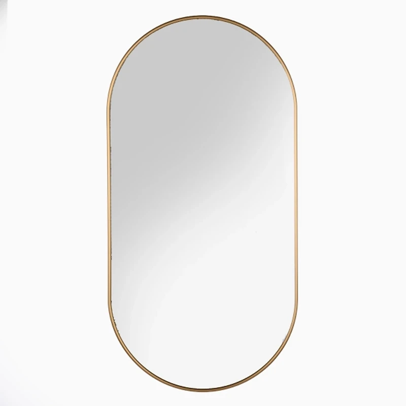 Oblong Antique Brass Nouveau Linear Wall Mirror