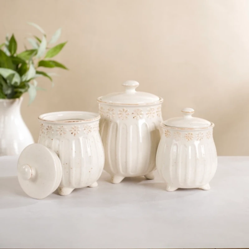 Distressed Etched Floral Canisters, Set of 3