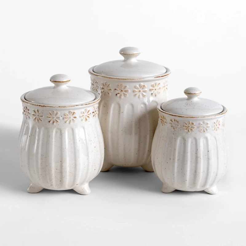 Distressed Etched Floral Canisters, Set of 3