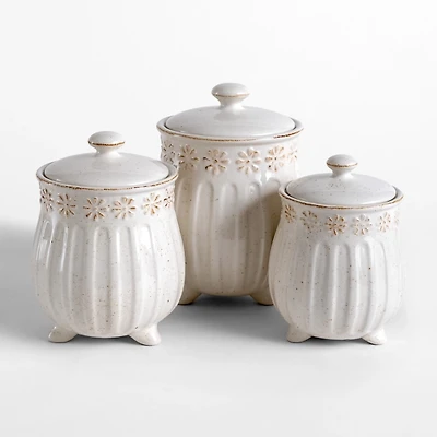 Distressed Etched Floral Canisters, Set of 3
