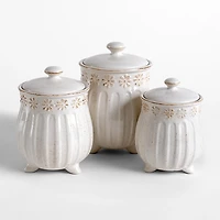 Distressed Etched Floral Canisters, Set of 3