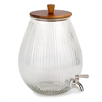 Acacia Wood and Ribbed Glass Drink Dispenser