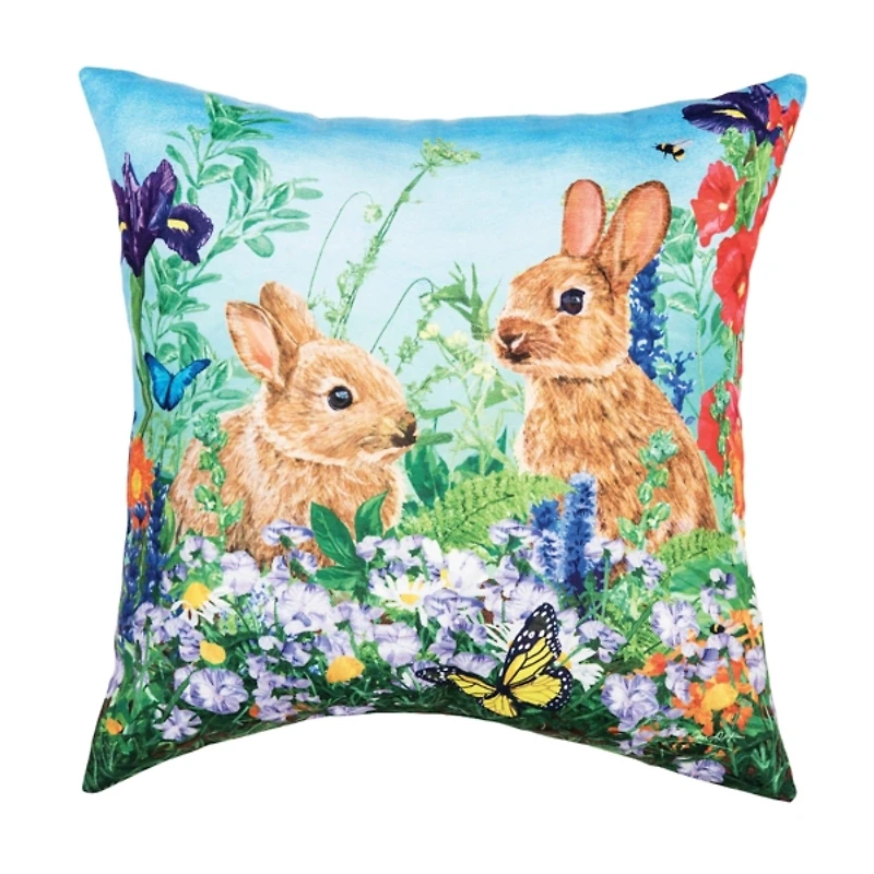 Bunny Garden Paradise Outdoor Pillow