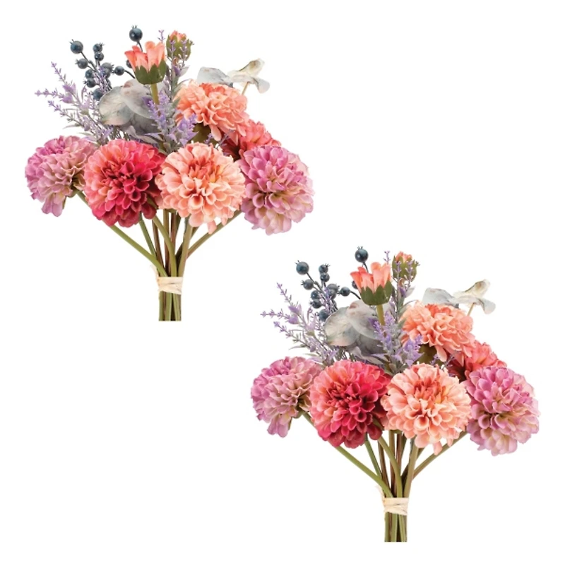 Pink Zinna Mixed Floral Bouquets, Set of 2