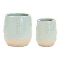 Light Green Porcelain Leaf Planters, Set of 2