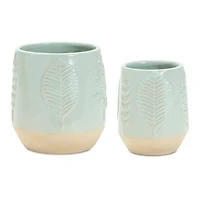 Light Green Porcelain Leaf Planters, Set of 2